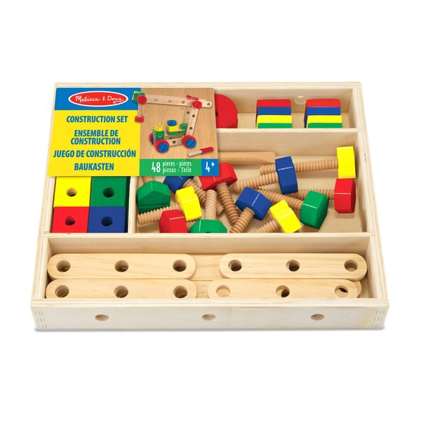 Melissa & Doug Wooden Construction Building Set in a Box (Developmental Toy, 48 Pieces)