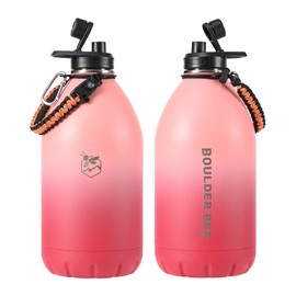 Boulder Bee | 128 oz Insulated Water Bottles with Handle | Stainless Steel Thermos for Hot & Cold Drinks | Double Vacuum Walled | Large Metal Jug for Travel, Hiking, Camping (Pink)