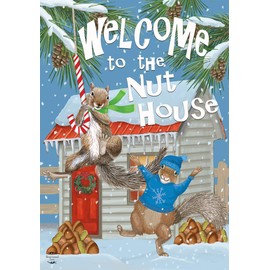 Winter Nuthouse Squirrels House Flag 40" x 28" Briarwood Lane
