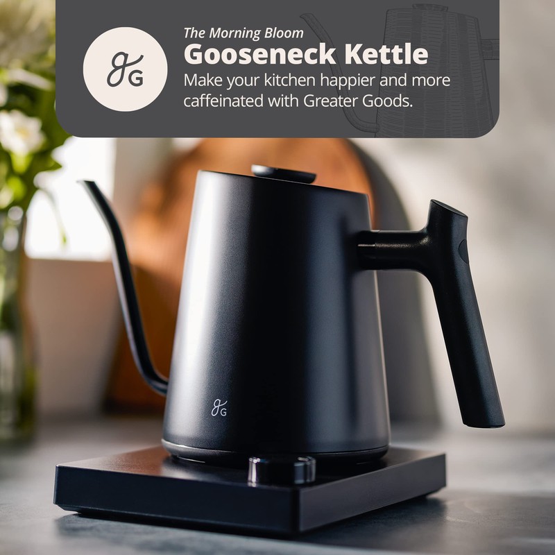 Greater Goods Electric Gooseneck Kettle, 1200W Stainless Steel with Precision