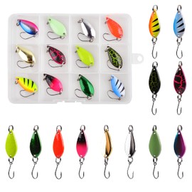 Fishing Lure Spinner Bait, 12pcs Spoon Lures Hard Metal Fishing Spoon Trout Fishing Bait with Tackle Box (Type B - 12PCS (5g))
