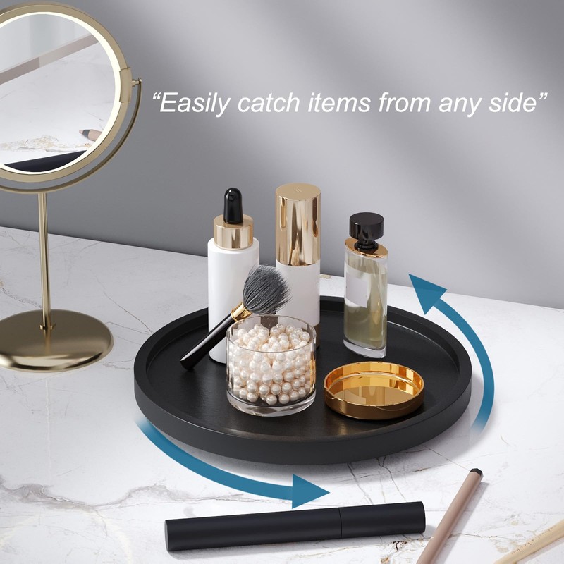 VERTORGAN Lazy Susan Organizer for Kitchen,Bamboo Turntable for Cabinet,Pantry,Vanity,Small（Black）