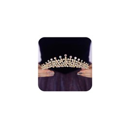 Teyglen Gold Crown Bridal Crystal Crown Princess Rhinestone Tiara Royal Queen Crown Headband Wedding Tiara for Women Brithady Party Prom Pageant Costume Headpiece (Ab color)