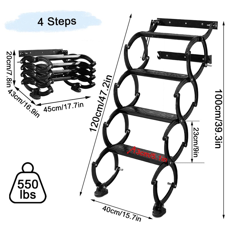 4 Steps Wall Mounted Folding Ladder, Indoor and Outdoor Step