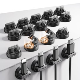 18-Pack Magnetic Cable Clips [1S Snap-On] Cord Holder, LISEN Office Desk Organizers and Accessories with 9 Extra Strong Adhesive Pads, Wire Organizer for Nightstand, Home, Wall, Car, Desktop