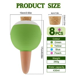 Kalolary 8Pcs Plant Watering Globes, Large Terracotta Automatic Watering Stake Devices with Wooden Stopper for Pots, Planters, Indoor, Outdoor