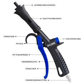 High pressure fan-shaped air blow gun, adjustable swing hose, high-strength engineering plastic gun body, ergonomic grip for workshops, car engines, electronic cleaning and dust removal