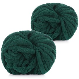 Coopay Thick Wool for Crochet, 2 x 240 g, Soft Arm Knitting Wool for Hand Knitting, Soft Chunky Wool for Knitting, Bulky Arm Knitting Wool, XXL Wool for Blankets, Cushions, Pet Nest - Dark Green