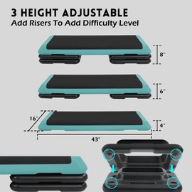 Fitvids Step Aerobic Platform, Exercise Step with 5 levels Adjustable Height, 4 Stackable Risers, Fitness Training Workout Stepper for Home Gym, Cardio Strength, Multiple Options