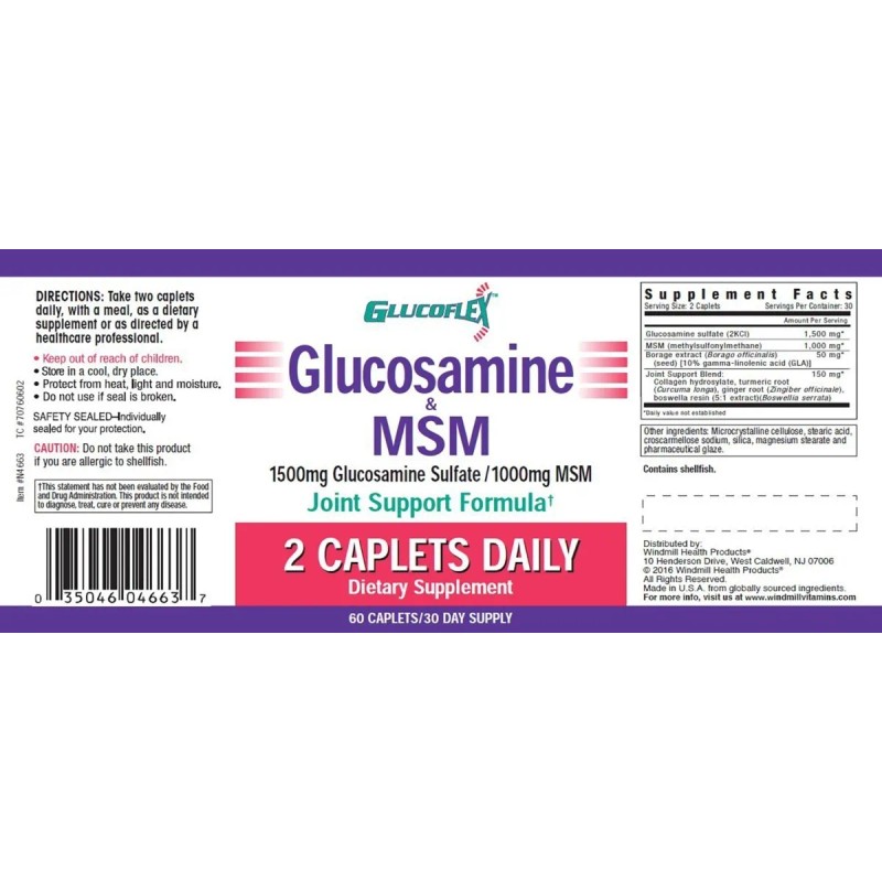Glucoflex 1500mg Glucosamina Msm 1000mg 60 Comprimidos Sin Sabor