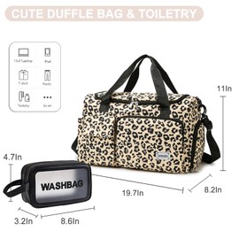 Small Gym Bag for Women, Travel Duffle Bag Carry On Weekender Bag with Shoe Compartment, Leopard#Yellow, Gym Bag&toiletry Bag