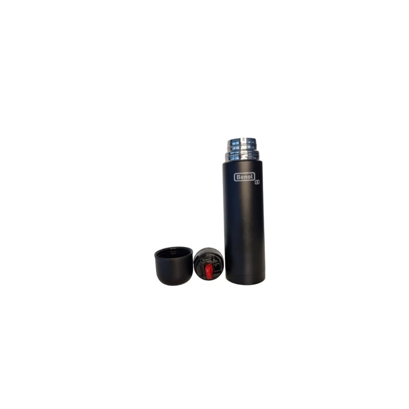 Benol Thermos Flask 500 ml, Black, Insulated Bottle with Drinking