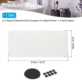 PATIKIL Rectangle Water Absorbent Diatomite Coasters 12.2x5.5inch, 2 Pack Quick Dry Sink Organizer with Grooves for Plant Cosmetic Bottle Hand Soap Toiletries, White