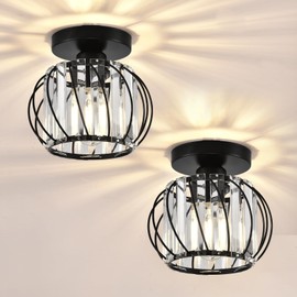 ZtuoYong Crystal Ceiling Light, Crystal Semi Flush Mount Ceiling Light Black Crystal Chandelier for Kitchen Hallway Entrance Balcony Dining Rooms Living Rooms Bar Farmhouse