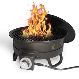 DOINUO Outdoor Portable Gas Fire Pit with Volcanic Stone, Valve Knob Ignition Gas Fire Bowl, Perfect for Camping, RV Travel, 17Inch 58,000 BTU Black