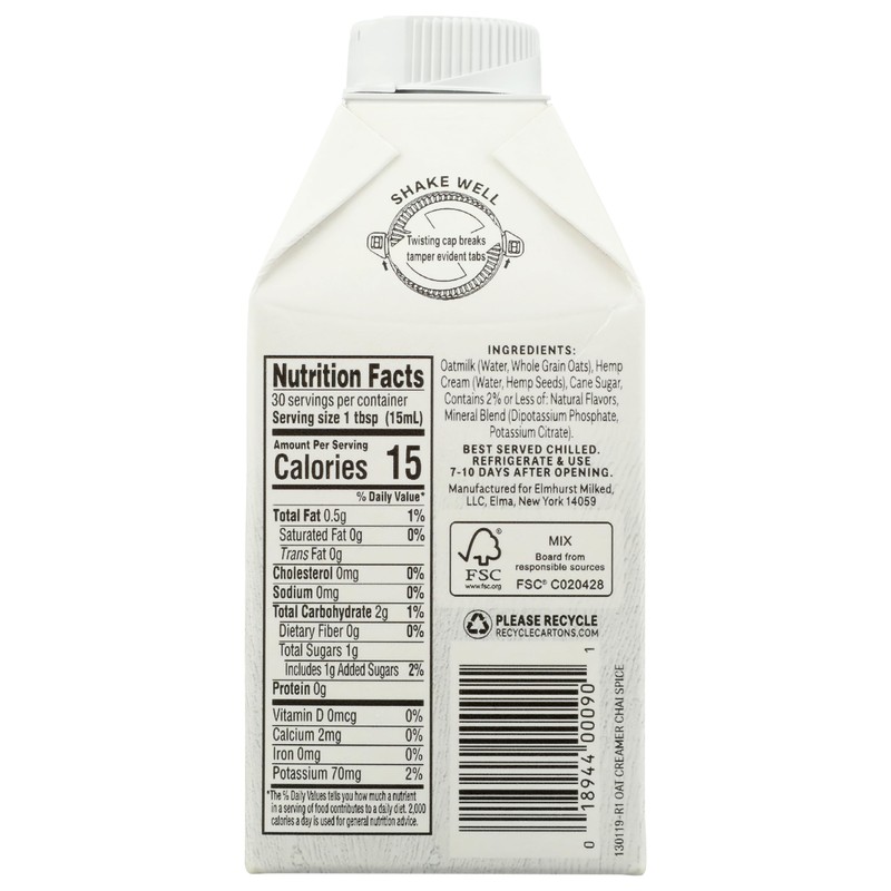 ELMHURST Chai Spice Oat Creamer, 16 FZ