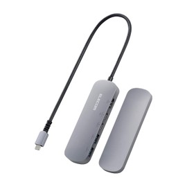 Elecom DST-C19SV/EC USB Type-C Hub, Docking Station, 5-in-1, 100W Power Delivery (PD) Compatible, 2 USB 3.1 Gen 1 Ports, 1 HDMI Port, 2 USB-C Ports, Silver, with Fixed Stand