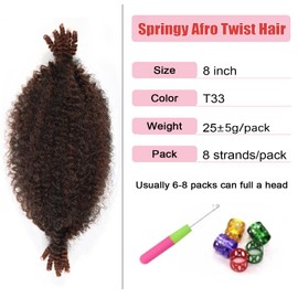 Marley Hair 8 Inch 7 Packs Pre Separated Springy Afro Twist Hair Marley Twist Braiding Hair for Faux Locs Pre Fluffed Wrapping Hair Synthetic Hair Extension(8 inch, T33-7)