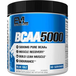 Evlution Nutrition BCAA5000 Powder 5 Grams of Branched Chain Amino Acids (BCAAs) Essential for Performance, Recovery, Endurance, Muscle Building, Keto Friendly, No Sugar (30 Servings, Blue Raz)