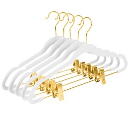 MIZGI Premium Velvet Pants Hangers with Adjustable Clips (Pack of 20) Slim Skirt Hangers- Non Slip Felt Outfit Dress Hangers White - Gold Hooks,Space Saving Shirt Clothes Hangers