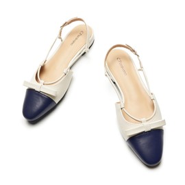 C.Paravano Women's Almond Toe Slingback Flats with Cap, Stylish Comfort Flats for Casual, Dressy, Office Wear(Size 6.5,Cream)