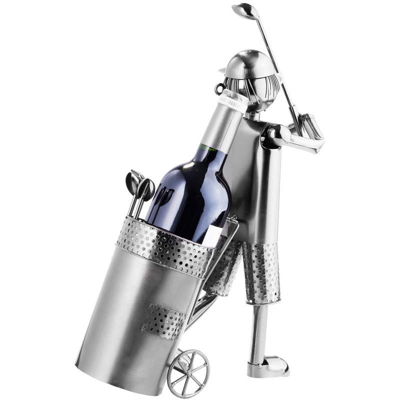 BRUBAKER Flaschenhalter Golfspieler beim Abschlag Metall Skulptur Geschenk mit Geschenkkarte