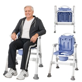 4 in 1 Folding Bedside Commode Chair for Elderly with Arms and Back,Adjustable Height Raised Toilet Seat with Handles,Adults Potty Chair for Seniors,Disabled,Pregnant Holds Up to 330 lbs (ABS Seat)
