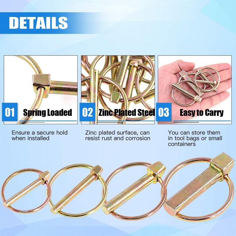 Glarks 30Pcs Heavy Duty Lynch Pin Assortment Kit for Farm