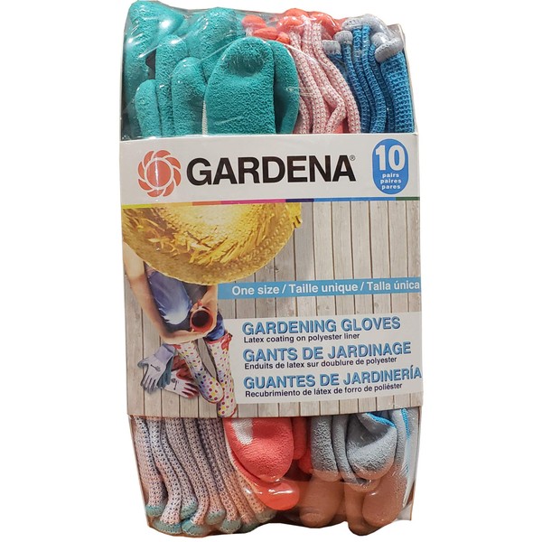 Gardena Latex Gardening Gloves, 10 Count