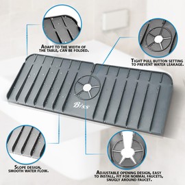 BISS Silicone Kitchen Sink Splash Guard and Organizer - Food Grade, Quick Draining, Easy to Clean, Multi-Use for Kitchen, Bathroom, Laundry, Kitchen Sink Mat (Grey)