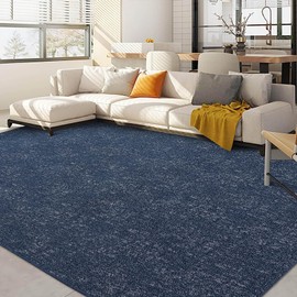 LUXLOOM Washable Area Rug - 9'x12', Modern, Solid Navy Blue, Non-Slip, Stain Resistant, Suitable for Living Room, Bedroom, and Dining Room