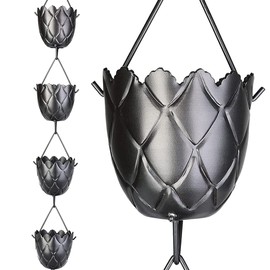 Rain Chains Pacific - Rain Chain Scalloped Cup 8.5 Ft -Decorative Downspout Alternative for Elegant Water Flow.