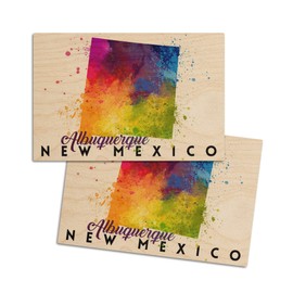 Albuquerque, New Mexico, State Abstract Watercolor (4x6 Birch Wood Postcards, 2-Pack Stationary, Rustic Home Wall Decor)