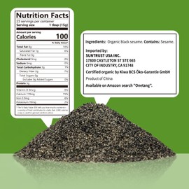 ONETANG Organic Black Sesame Powder,Plant Based,Gluten-Free,Vegan,Protein Source No Sugar,Low Temp Roasted,Halal,Non-GMO,Black Sesame Paste 12.36 Oz (350g)