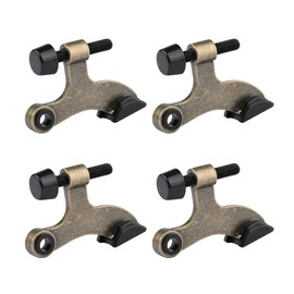 HOMOTEK 4 Pack Hinge Pin Antique Brass Door Stopper, Adjustable Deluxe Heavy Duty Door Stopper 2-1/2"x1-3/4”, with Black Rubber Bumper Tips
