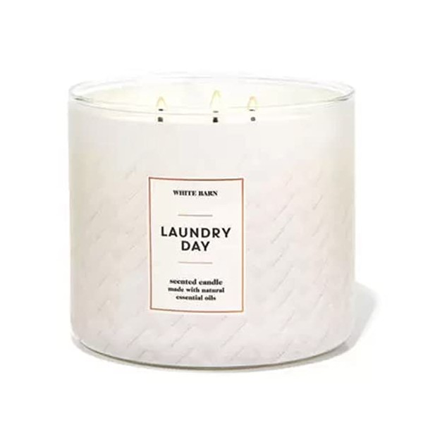 Bath and Body Works, White Barn 3-Wick Candle w/Essential Oils - 14.5 oz - 2021 Fresh Spring Scents! (Laundry Day)