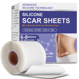 Silicone Scar Sheets, Advanced Medical Silicone Scar Tape(1.6"x 60"Roll-1.5M), Professional Grade Scar Removal Strip for Surgery, Tummy, Mouth, Face, C Section, Burn, Keloid, Acne Scars etc(white)
