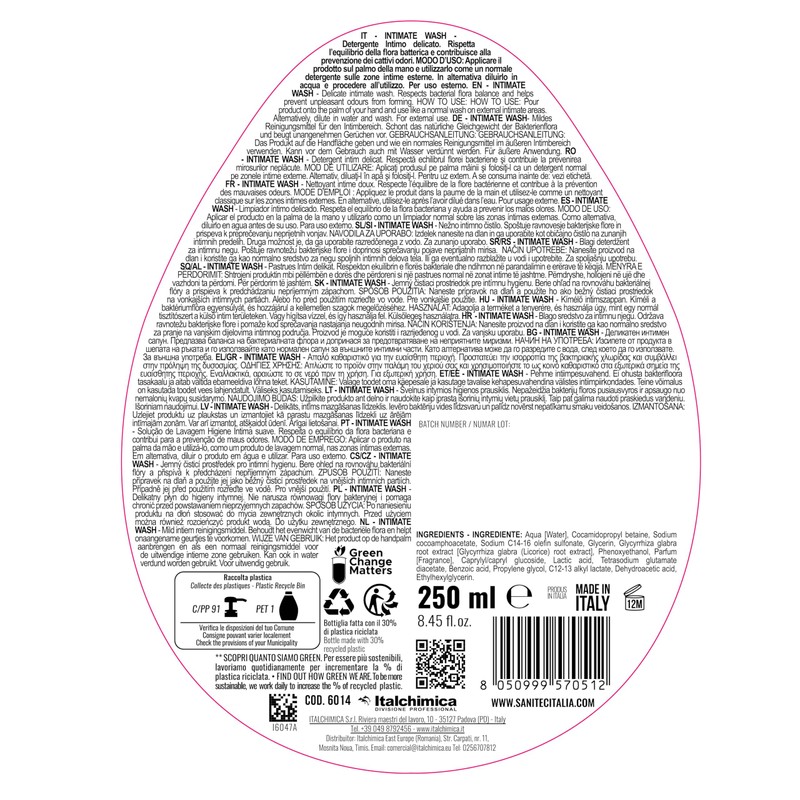 Sanitec INTIMATE WASH, Detergente Intimo Delicato con Glicerina e Acido