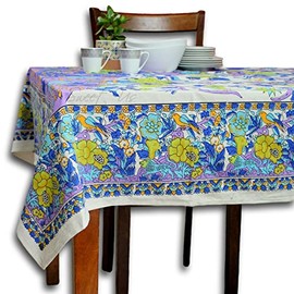 Tree of Life Tablecloth for Square Tables, Cotton Floral Kitchen Dining Table Cloth, Linen Blue Lavender, Table Cover for Indoors and Outdoors (Purple Green, 72 x 72 in)