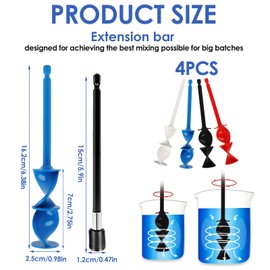 FunWorth Pack of 4 Paint Stirrers with Extension Rod, Paint Mixer, Epoxy Resin Stirrer for 1/4 Drill, Reusable Paint Mixer for Epoxy Resin, Paint, Pigments, Ceramic Glaze (Round, 5 Pieces)