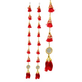 Set of 2 Decorative Handmade Red Netted Tassels with Fabric Door Wall Hanging for Decoration for Home Wall Temple Bedroom Kids Room Home Décor Decor (Size:- 31"/2.5 Feet)