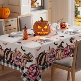 XCHI - Mantel rectangular de Halloween con diseño de calabaza espeluznante, color rosa, lavable, para interiores y exteriores, comedor, hogar, fiesta, decoración de mesa, 60 x 104 pulgadas