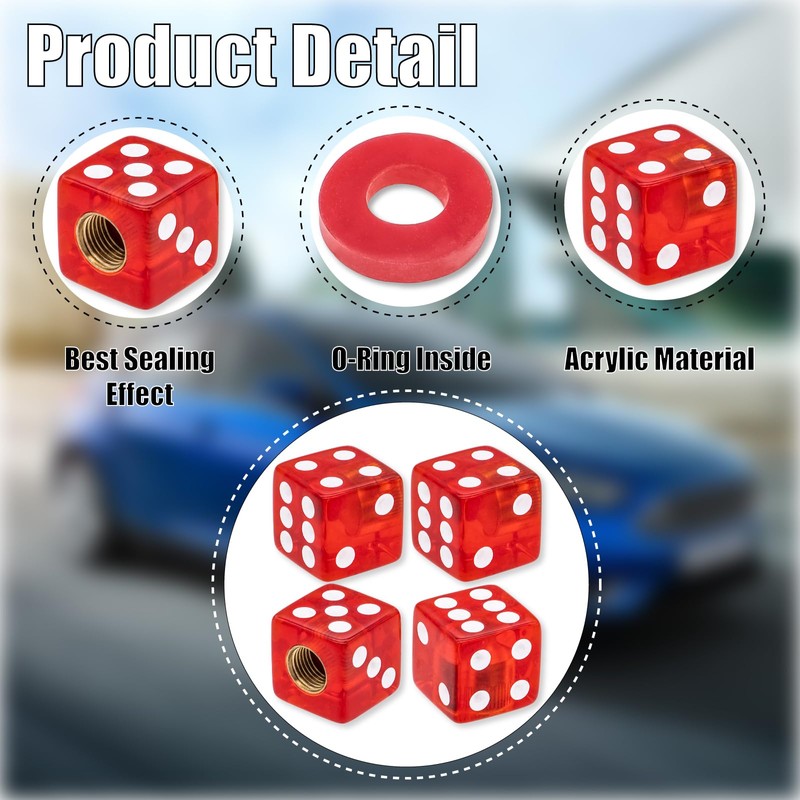 MEAJOO 4PCS Dice Tire Valve Stem Caps,with Rubber Ring, Dust