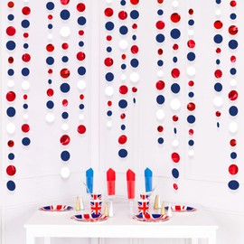 46Ft Red Blue White Circle Dots Garland Party Decorations Hanging Paper Polka Dot Bunting Coronation Streamer for Birthday Graduation Jolily Event Royal French USA July 4th Patriotic National Day