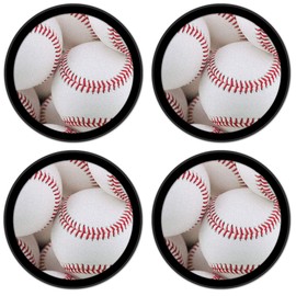 Silicone Non-Slip Drink Coasters with Removable Printed Absorbent Felt Pad - Set of 4 - New Baseballs