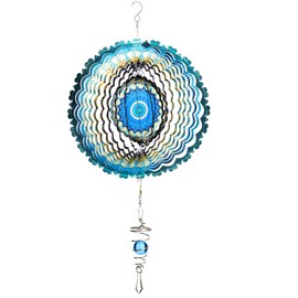Otoolling 12 Inch Mandala Wind Spinners with Gazing Ball Spiral Tail, Outdoor 3D Stainless Steel Hanging Spinner Mandala Wind Catchers Sculpture for Indoor Outdoor Garden Yard Decoration