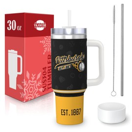 vkawesr Pittsburgh 30 oz Tumbler with Handle and Straw,Car cup,100% Leakproof Insulated Tumbler with Lid and Straw,Made of Stainless Steel,Cup Holder Friendly Base,Classic Collection Gifts for Fans