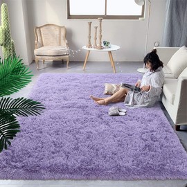 DweIke Fluffy Rug Carpet for Bedroom Living Room, 4x6 Feet Lavender Purple Area Rugs for Boys Kids Girls Bedroom Decor, Soft Shaggy Plush Cute Floor Rug for Baby Nursery, Non-Slip and Washable Rug
