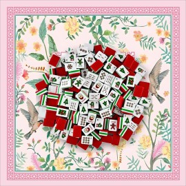 Chinese Floral Bird Border Christmas Mahjong Tiles Set 30x23x13mm Acrylic 160 Tiles with Mat Holiday Party Santa Xmas Tree GiftColor: Pink mahjong mat
