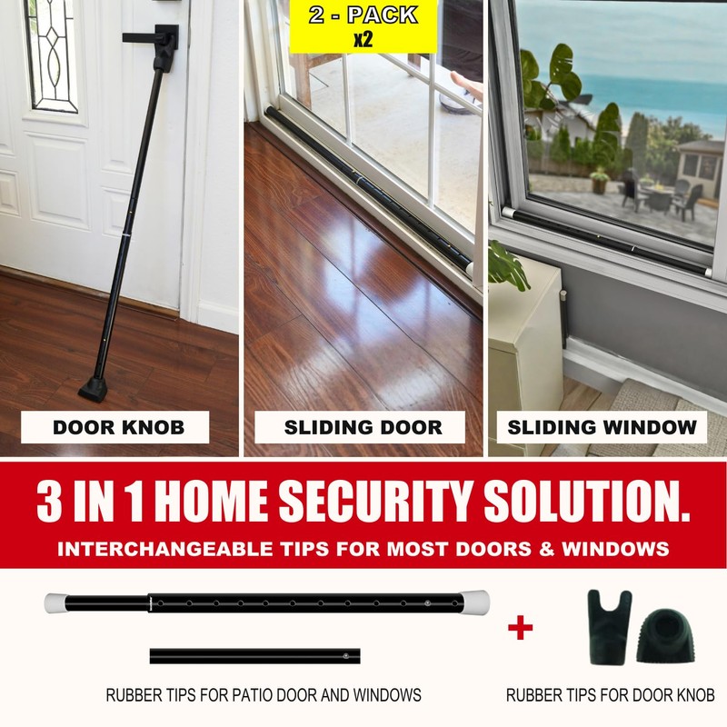 SECURITYMAN 2-in-1 Door Security Bar & Sliding Patio Door Security
